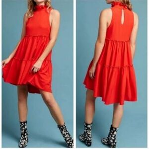 Elliatt 2 Tier‎ Ruffle Sleeveless Red Dress Anthropologie Mock Neck Small